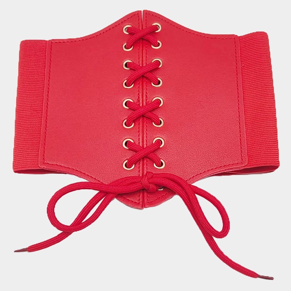 Red & Gold Wide Waist Corset Statement Belt